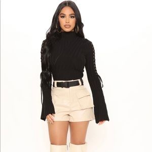 Fashion Nova Faux Leather Shorts - Khaki